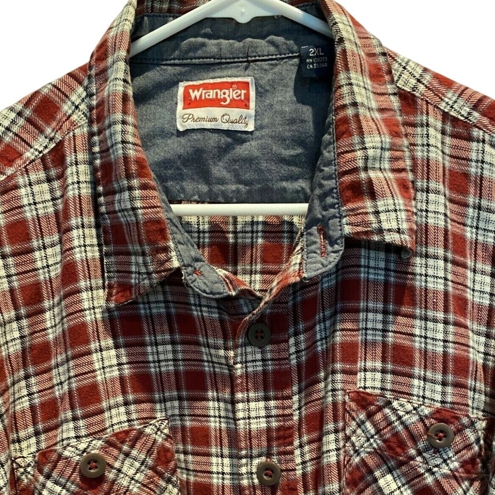Wrangler Button Down Shirt 2XL Men's Red Plaid Long Sleeve Cotton Workwear